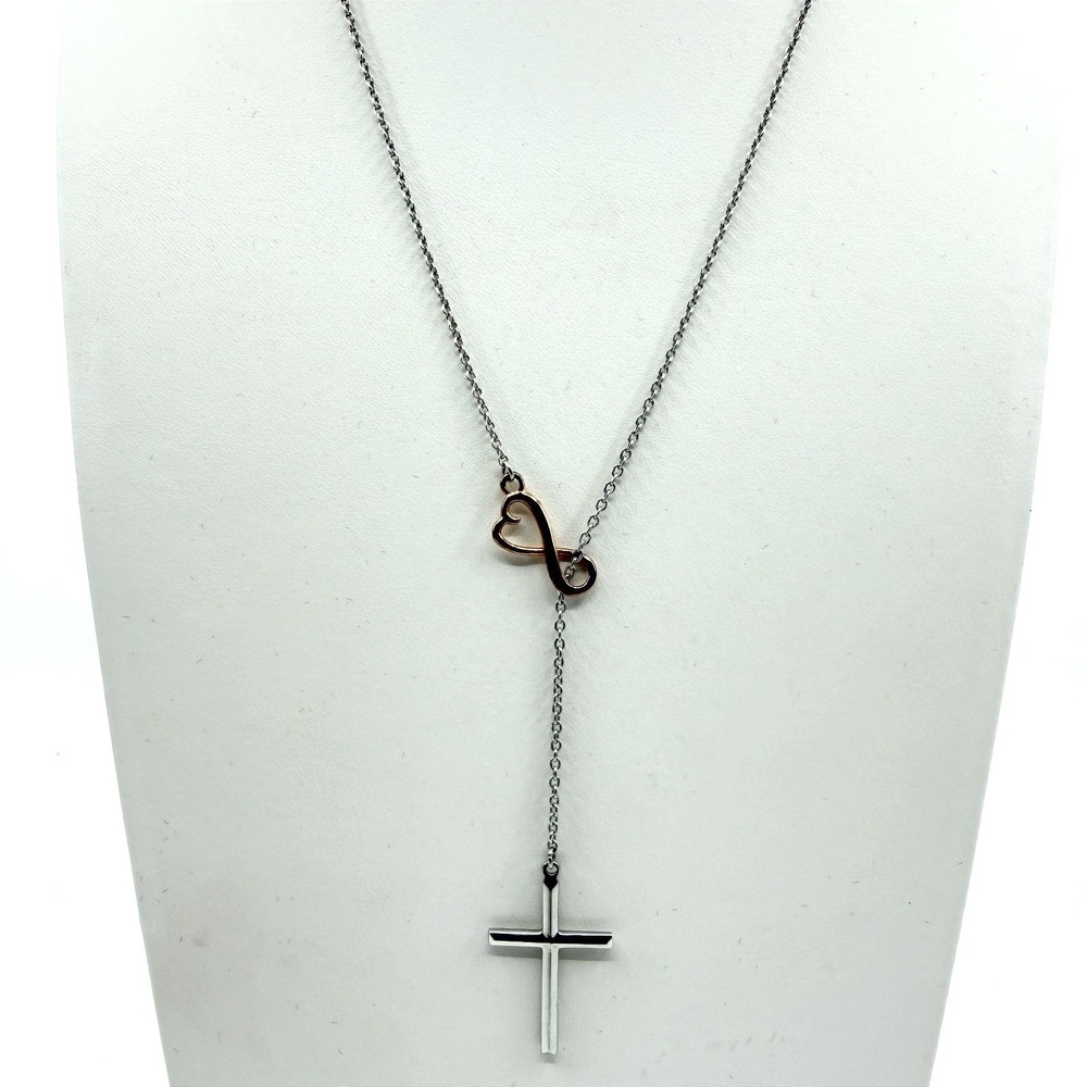 Vintage Silver Tone Cross Necklace Infinity Heart Two Tone Y Lariat Dainty Y2K